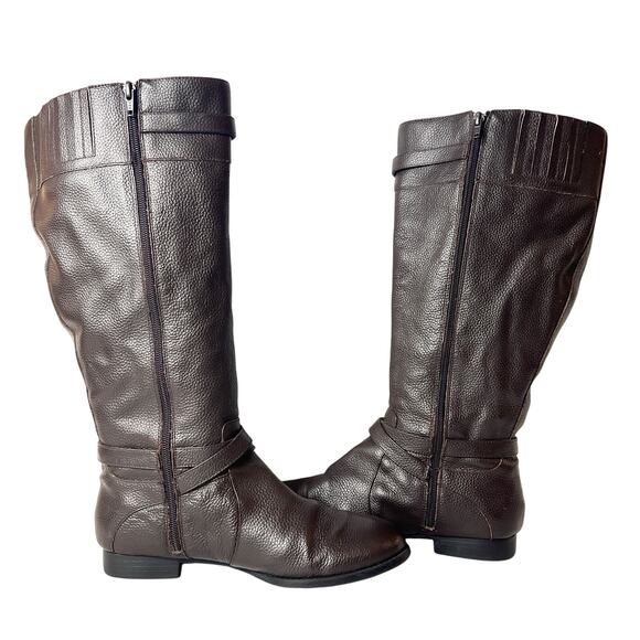 Comfortview Knee High Womens 8W Riding Boots Brown Leather Comfort Casual Zip Up - Picture 5 of 10